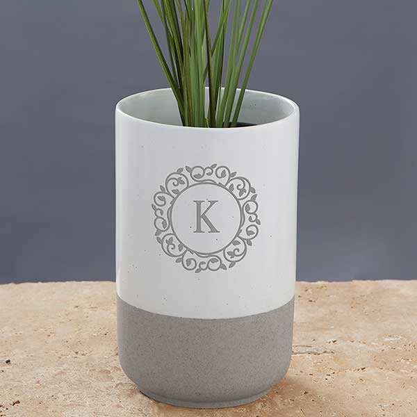 Circle & Vine Monogram Personalized Cement Vase - 27764