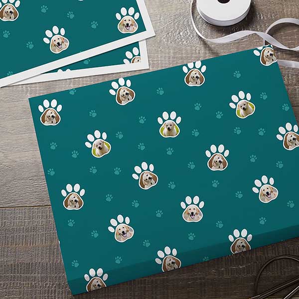 Paw Print Personalized Photo Wrapping Paper