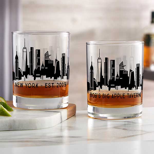New York Skyline Personalized Printed Whiskey Glasses - 27780