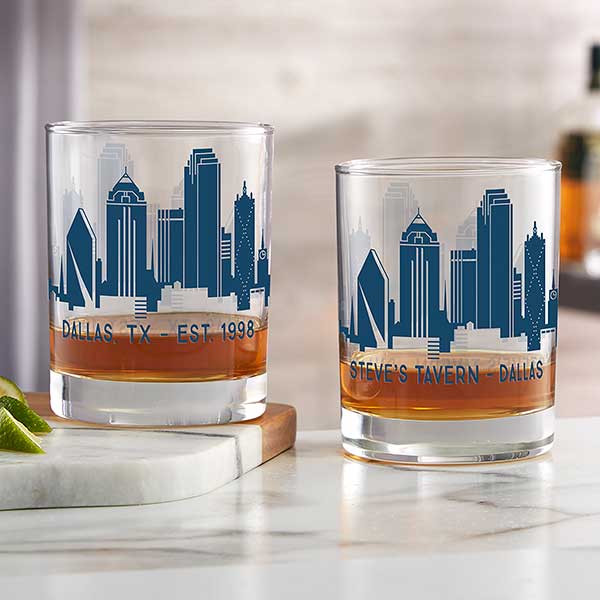 Dallas Skyline Personalized Printed Whiskey Glasses - 27783