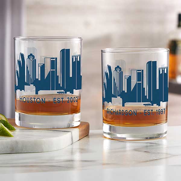 Houston Skyline Personalized Printed Whiskey Glasses - 27784