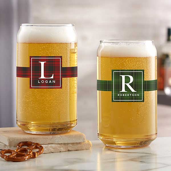 Christmas Plaid Personalized Christmas Beer Glasses - 27793