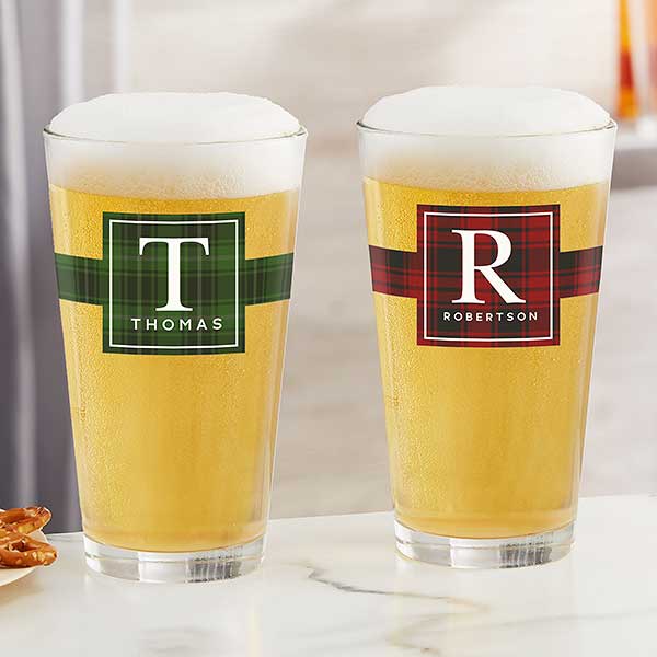 Christmas Plaid Personalized Christmas Beer Glasses - 27793