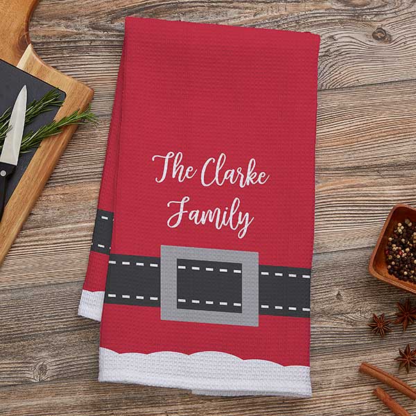 Santa Belt Personalized Waffle Weave Kitchen Towel - 27795