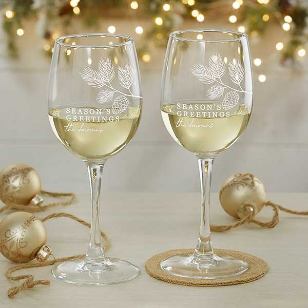 Festive Foliage Engraved Christmas Wine Glasses - 27799