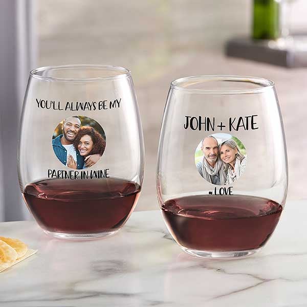 Personalized Stemless Wine Glass for Couples