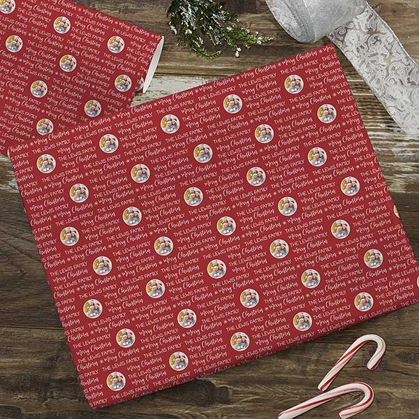 Red & White Christmas Personalized Photo Wrapping Paper - 27811