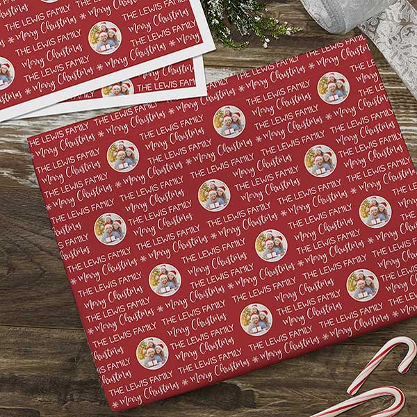 Red & White Christmas Personalized Photo Wrapping Paper - 27811