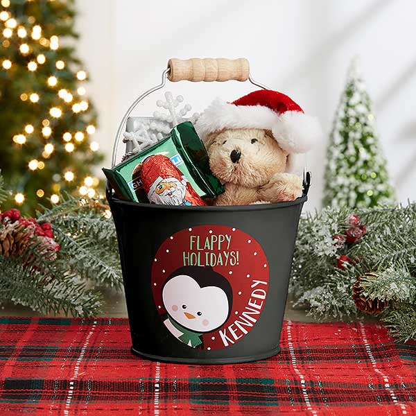 Holly Jolly Characters Personalized Christmas Treat Buckets - 27823