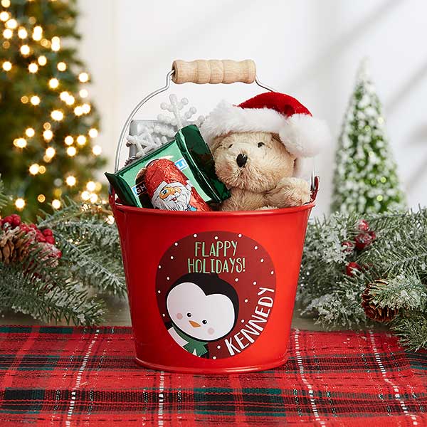 Holly Jolly Characters Personalized Christmas Treat Buckets - 27823