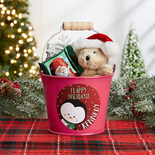 Holly Jolly Characters Personalized Christmas Treat Buckets - 27823