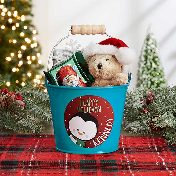 Holly Jolly Characters Personalized Christmas Treat Buckets - 27823