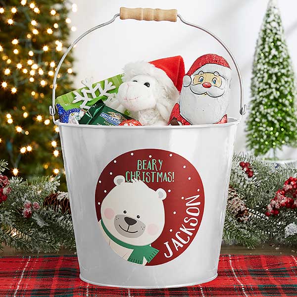 Holly Jolly Characters Personalized Christmas Treat Buckets - 27823