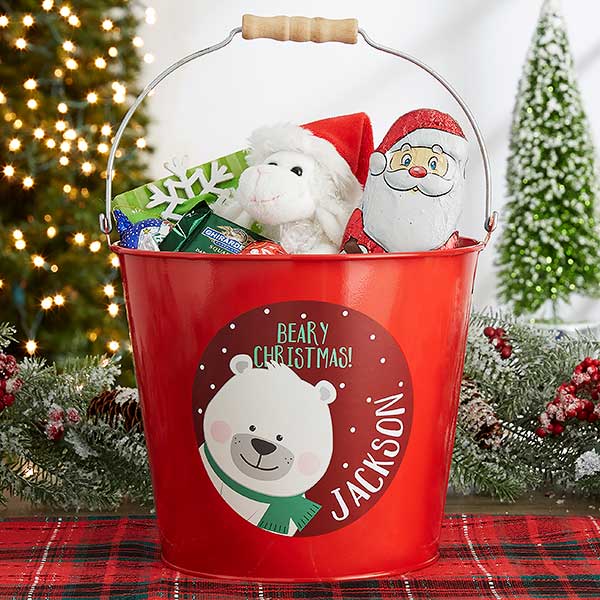 Holly Jolly Characters Personalized Christmas Treat Buckets - 27823