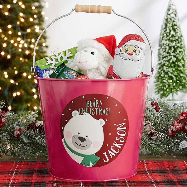 Holly Jolly Characters Personalized Christmas Treat Buckets - 27823