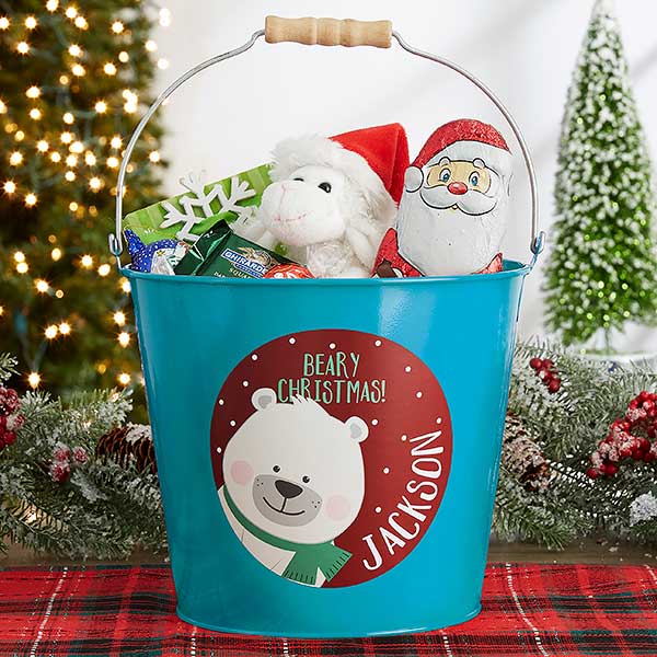 Holly Jolly Characters Personalized Christmas Treat Buckets - 27823