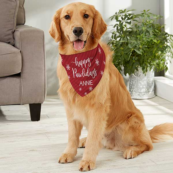 Happy Pawlidays Personalized Red & White Christmas Dog Bandanas - 27840