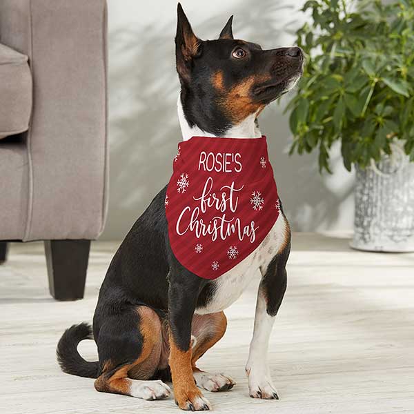 Red and White Personalized Dog's First Christmas Bandanas - 27843