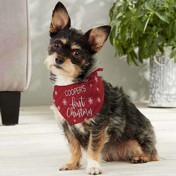 Red and White Personalized Dog's First Christmas Bandanas - 27843