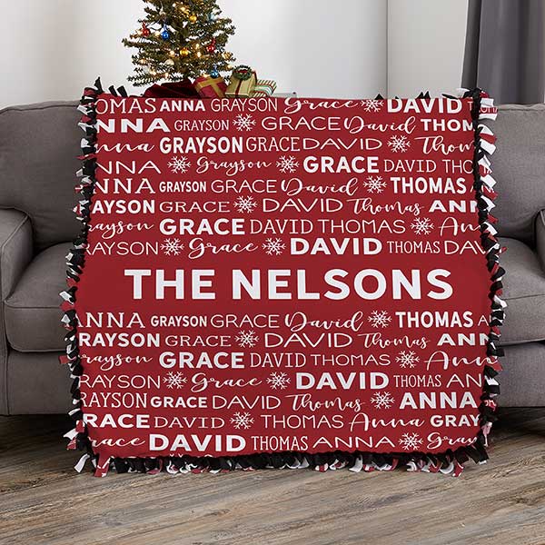 Snowflake Family Personalized Christmas 50x60 Tie Blanket