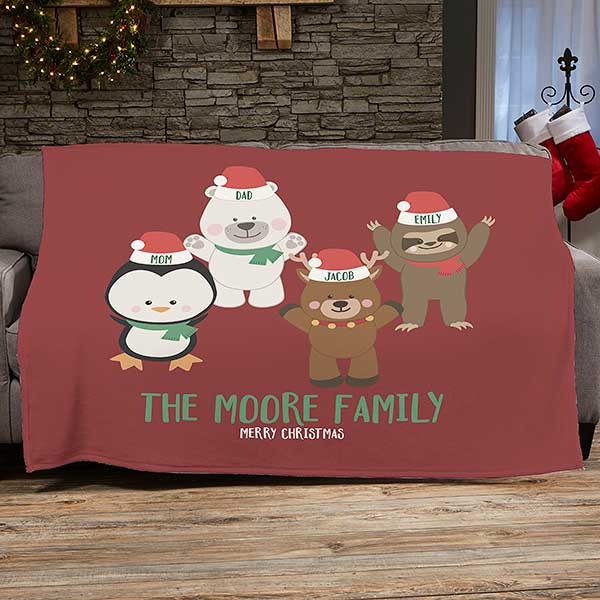 Holly Jolly Characters Personalized Christmas Blankets - 27857