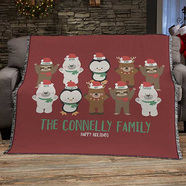 Holly Jolly Characters Personalized Christmas Blankets - 27857
