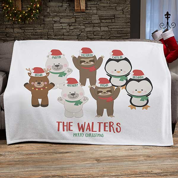 Holly Jolly Characters Personalized Christmas Blankets - 27857