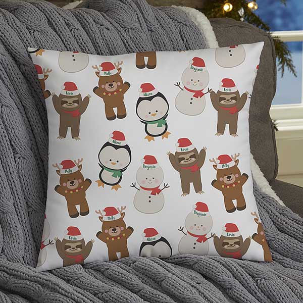 Holly Jolly Characters Personalized Christmas Throw Pillows