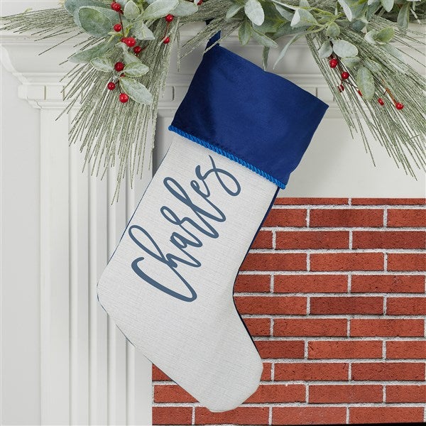 Scripty Name Personalized Blue Christmas Stockings