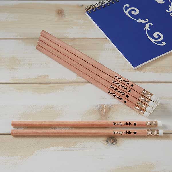 Name & Icon Natural Cedar Wood Personalized Pencils - Set of 12 - 27883