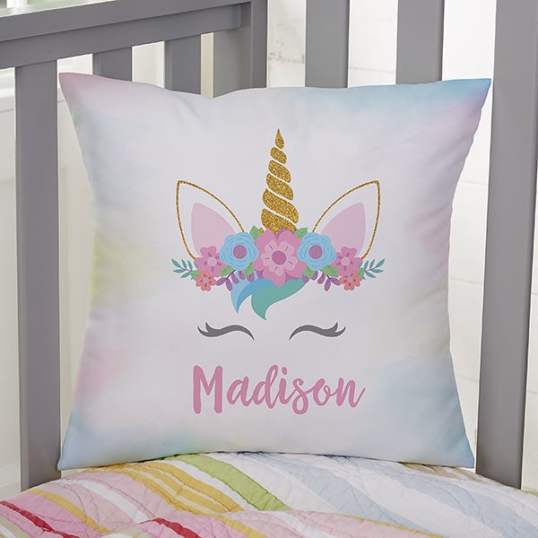 Flower Crown Unicorn Personalized Throw Pillows - 27919