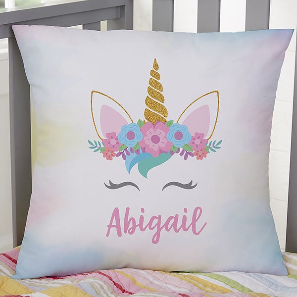 Flower Crown Unicorn Personalized Throw Pillows - 27919