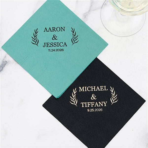 Wedding Laurel Personalized Wedding Cocktail Napkins - 27977D