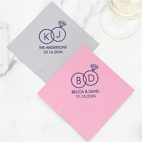 Wedding Rings Personalized Cocktail Napkins - 27979D