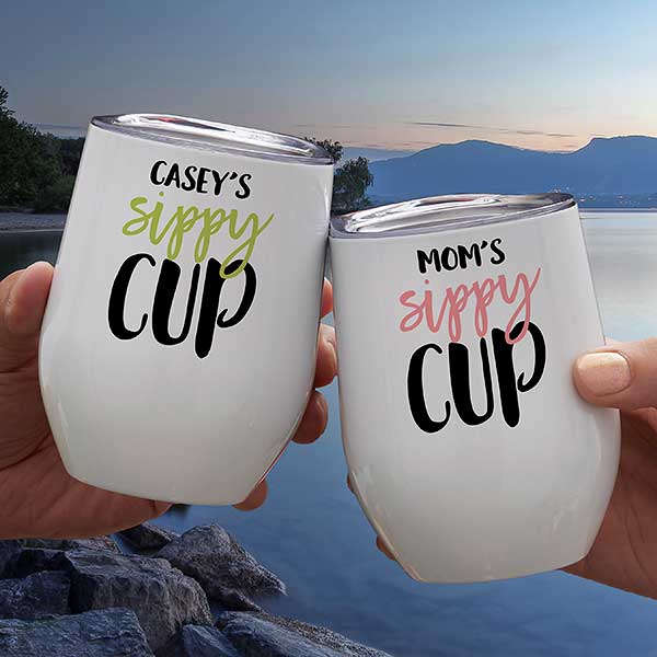 Mom's Sippy Cup Personalized Stainless Stemless Wine Cup - 28007