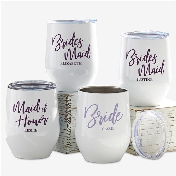 Classic Elegance Bridesmaid Personalized Stainless Stemless Wine Cup - 28008