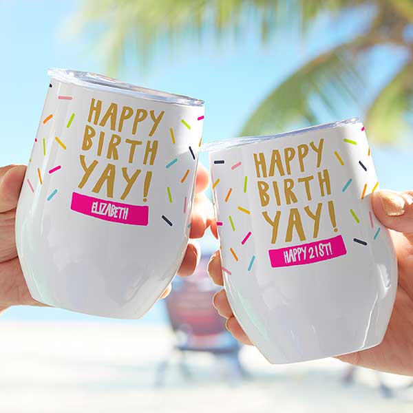 Happy Birth-yay! Sprinkles Personalized Stainless Stemless Wine Cup - 28011