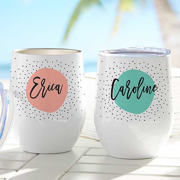 Modern Polka Dot Personalized Stainless Stemless Wine Cup - 28013