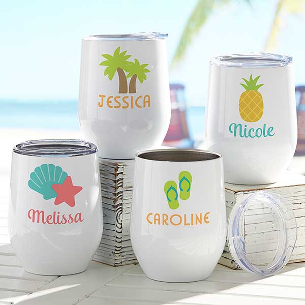 Personalized Laser-Etched Insulated Travel Beer Tumbler w/ Beach Summer Fun  Graphic