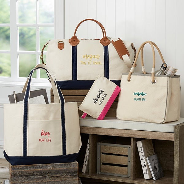 Scripty Style Embroidered Canvas Duffel Bags