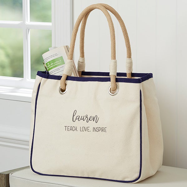 Scripty Style Embroidered Canvas Rope Totes - 28033