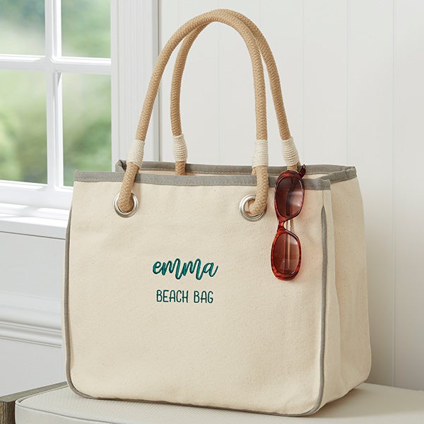 Scripty Style Embroidered Canvas Rope Totes - 28033
