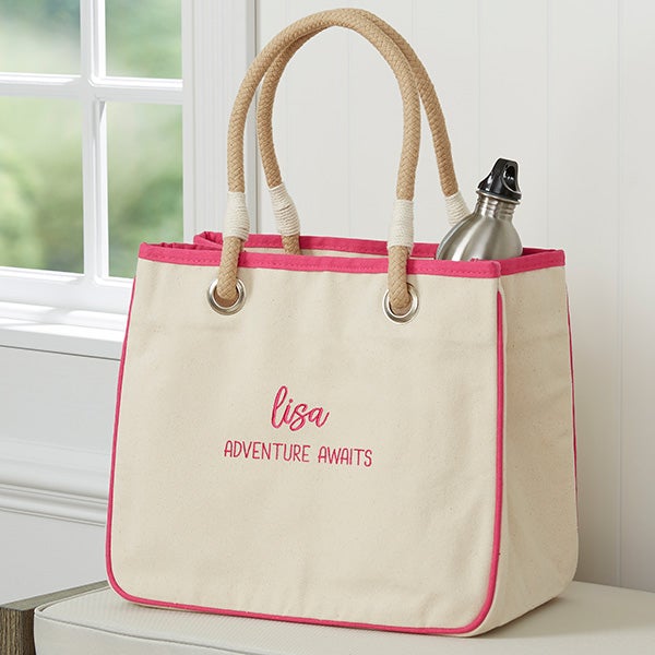 Scripty Style Embroidered Canvas Rope Totes - 28033