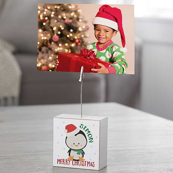 Holly Jolly Christmas Personalized Photo Clip Holder Block - 28038