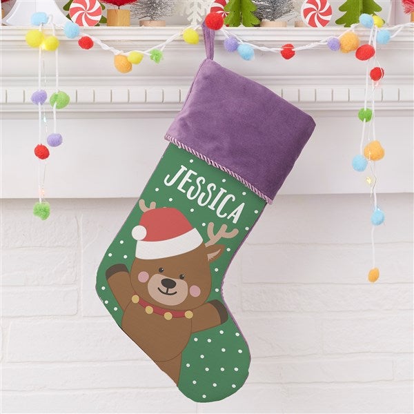 Holly Jolly Reindeer Personalized Christmas Stockings - 28056