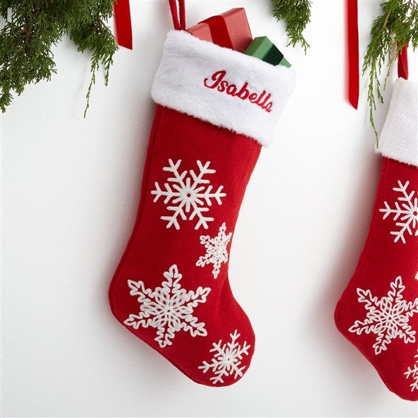 Red & White Snowflake Personalized Christmas Stockings - 28065