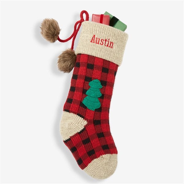 Buffalo Plaid Personalized Jumbo Knit Christmas Stockings - 28069