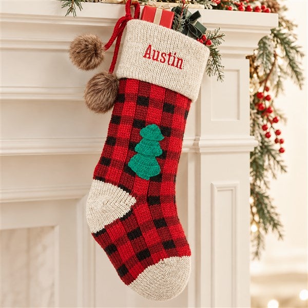 Buffalo Plaid Personalized Jumbo Knit Christmas Stockings - 28069
