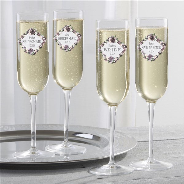 Floral Wedding Plum Personalized Luigi Bormioli Wedding Party Champagne Flute - 28073