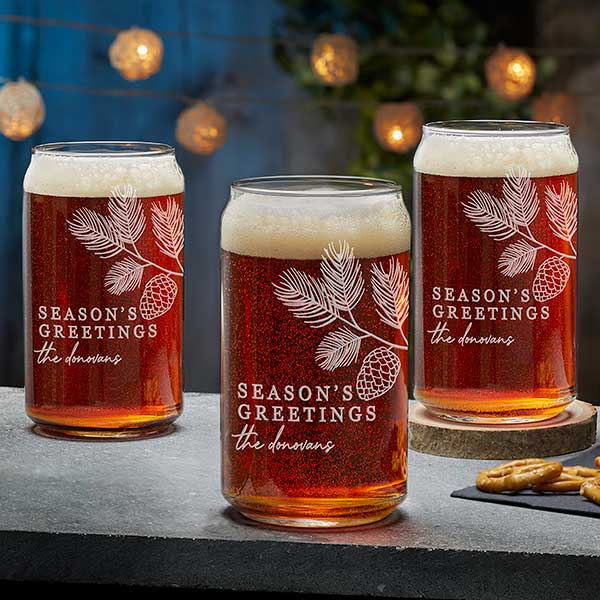 Festive Foliage Engraved Christmas Beer Glasses - 28075